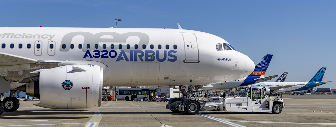 A320 Airbus airplane preparing for takeoff